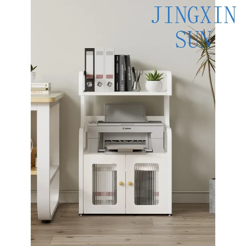 Home Printer Shelf Floor to Floor Desk Copier Storage Cabinet Multi-layer Storage Rack Movable Cabinet with Door for HP Canon