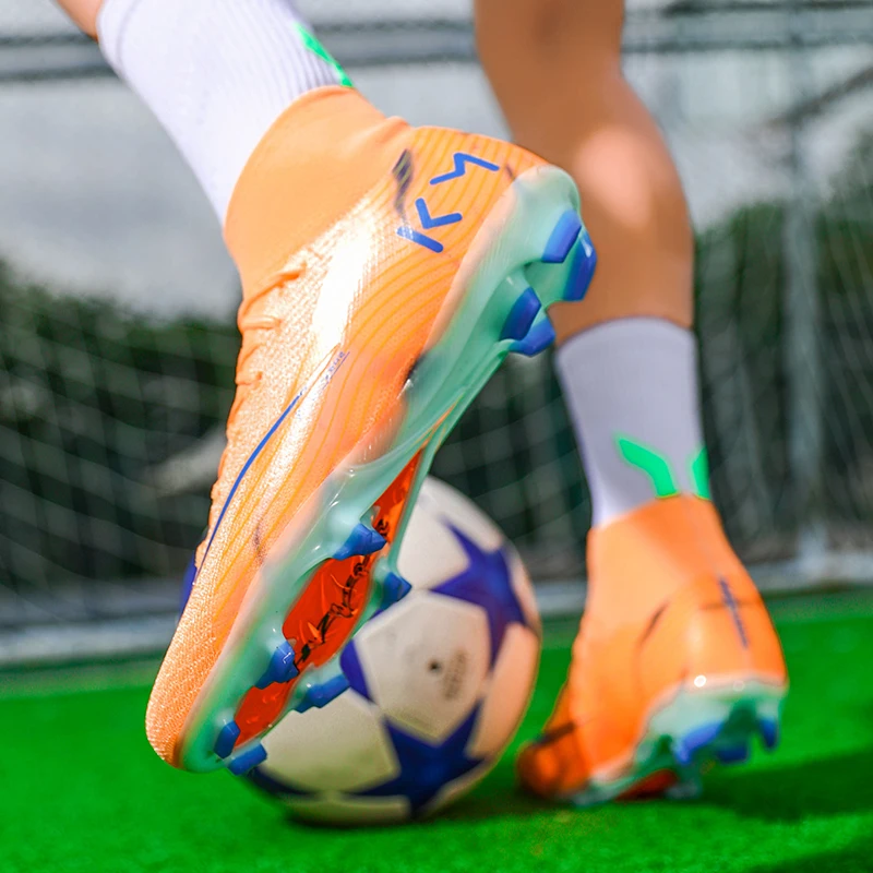 Men's High Top Soccer Shoes FG Long Spikes Adult Football Shoes Lightweight Professional Athletic Training