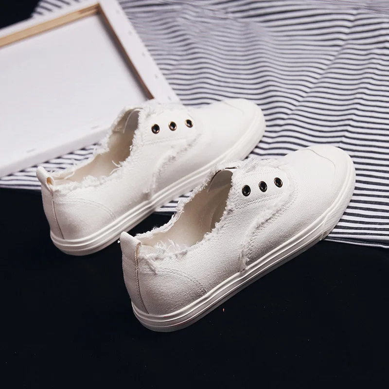 

Summer Women Loafers White Shoes Basic Style Solid Color Slip on Lady Spring Vulcanized Shoes Canvas Cloth Sneakers Nice Quality