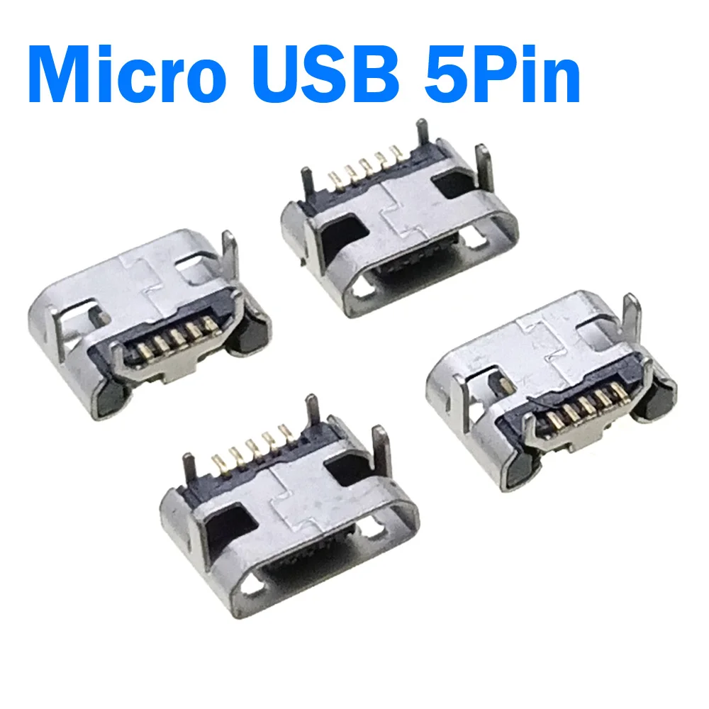50-100pcs 5Pin Micro USB Female Warp Horn 5Pin USB Connectors DIP Connector Jack Tail Sockect Plug Terminals
