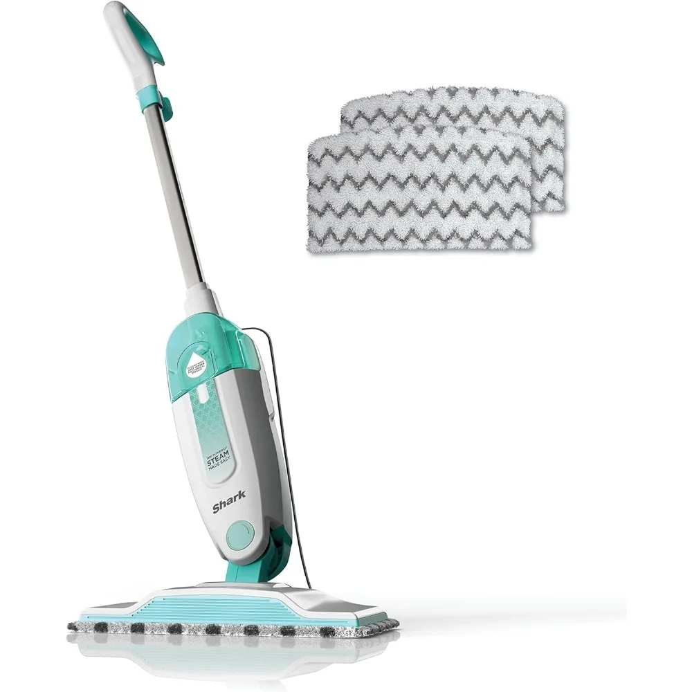 

Steam Mop with Washable Pads, Removable Tank, Lightweight for Hard Floors, Tile, Laminate - White/Seafoam