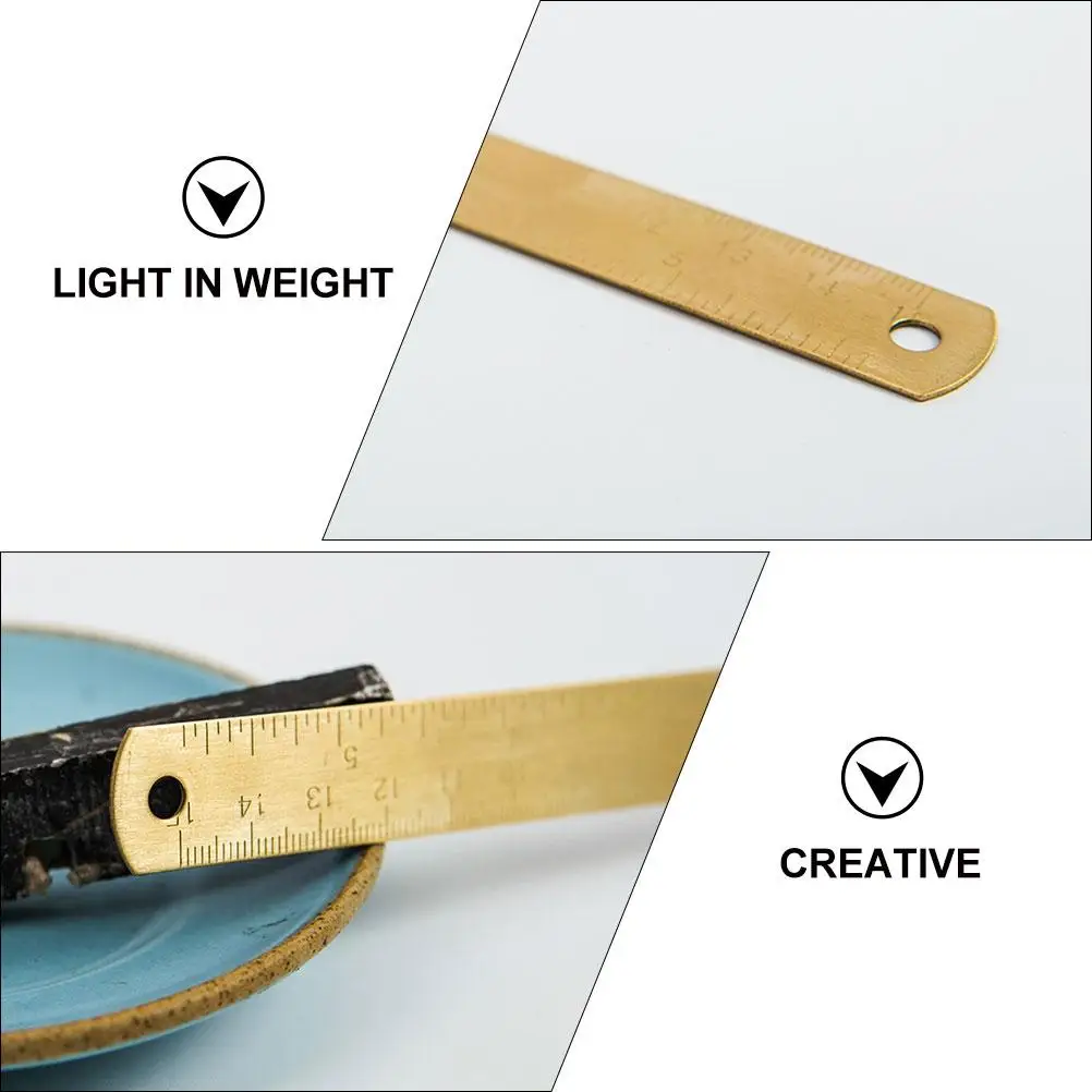 2Pcs Brass Ruler Bookmark Vintage Straight Portable Study Supply Drawing Accessory Multi function Long Serving Life