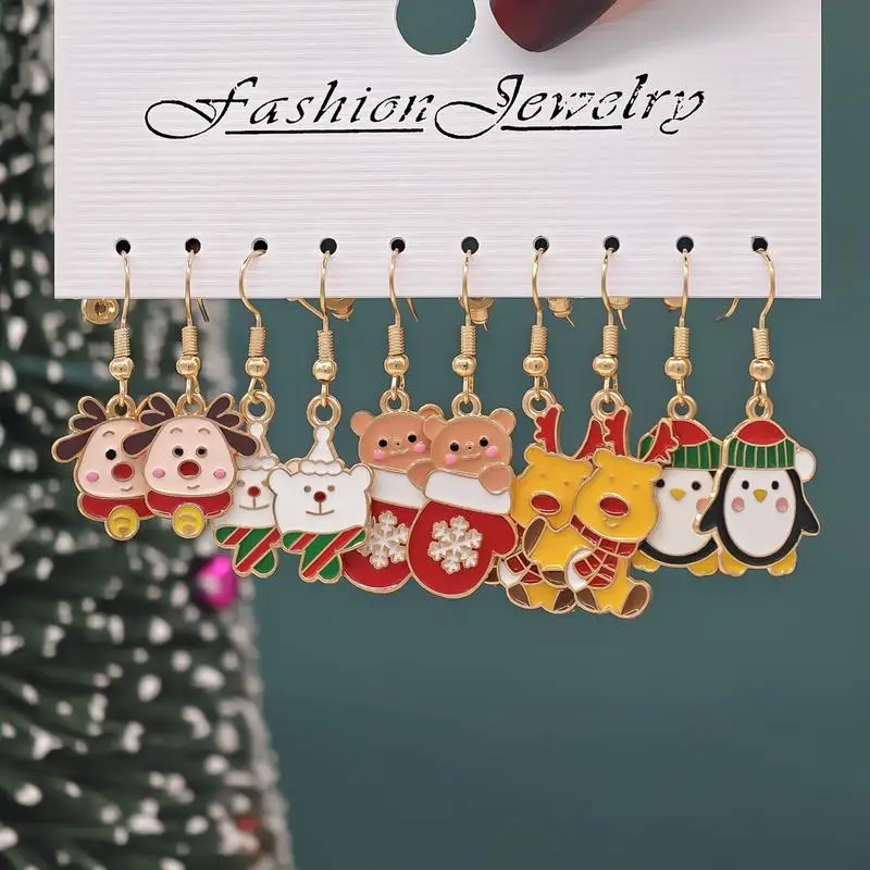 

Christmas Earring Sets For Women 15 Pairs Alloy Christmas Dangle Earrings Set Long Cute Christmas Combination Earrings Teen