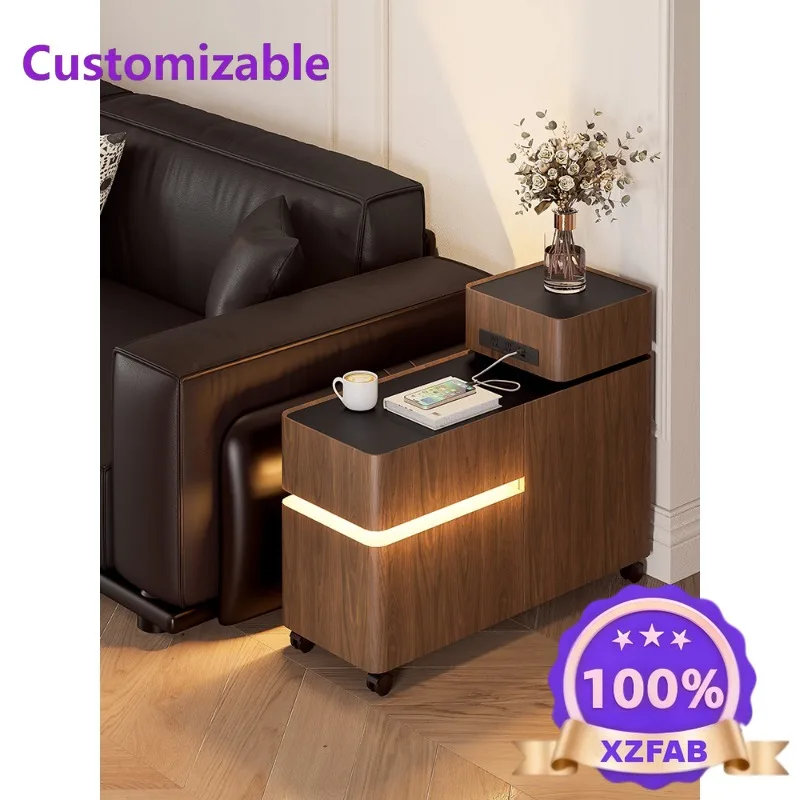 Factory Direct 2026 Movable side cabinet on the side of the sofa, walnut high-end extremely narrow rock slab, side cabinet