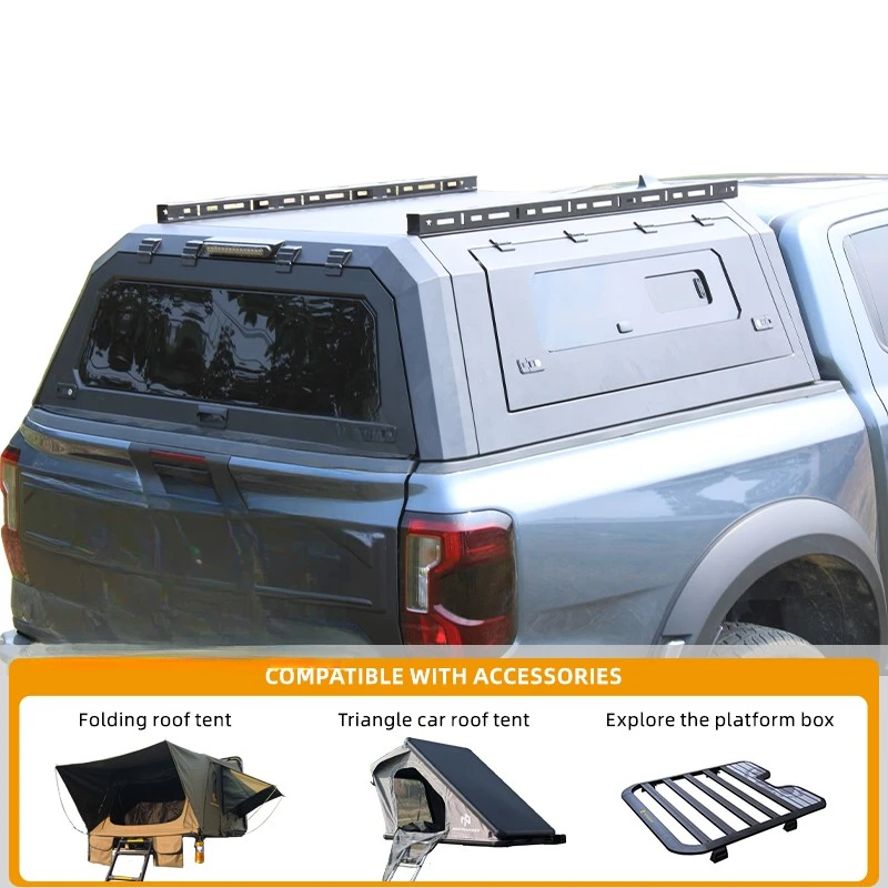 High Quality Stainless Steel Hardtop Pickup Bed Cover With Roof Rack Camping Canopy Fit Tacoma Hilux Car Tent Type Accessories