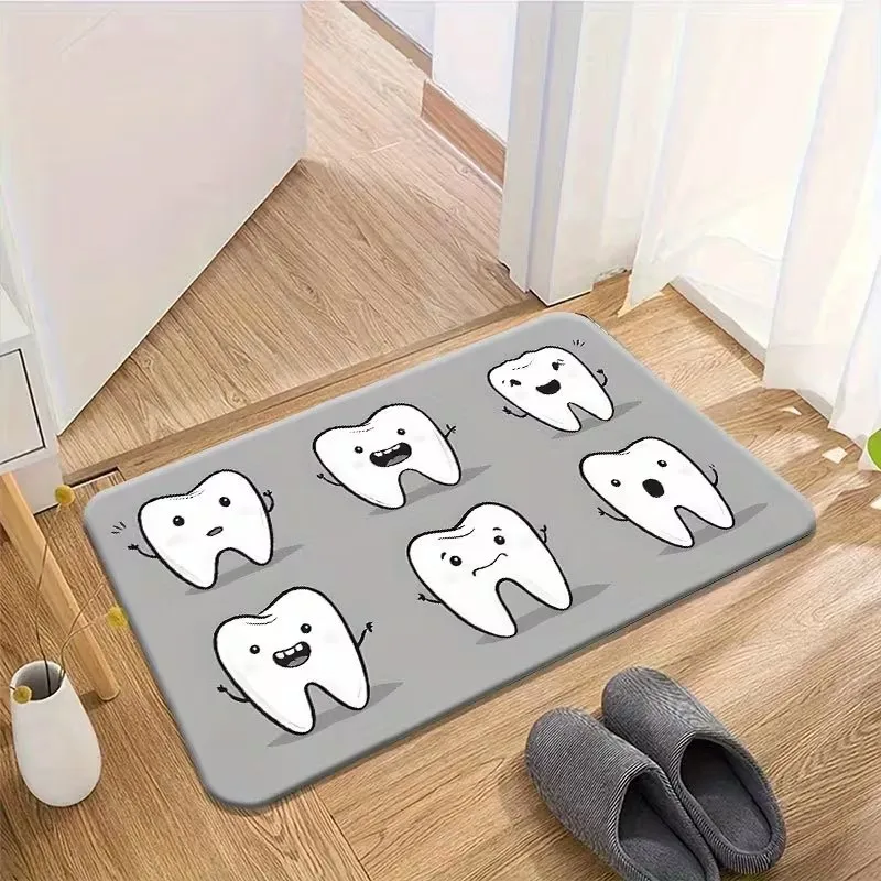 Welcome Dental Office Doormat Ornate Tooth Pattern Non-Slip Floor Mat for Dentist Clinic Entryway