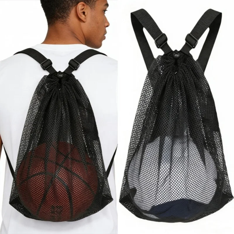 

Большая сетчатая сумка-рюкзак на шнурке, портативная сумка для хранения футбольных и баскетбольных мячей, спортивная дорожная сумка для игрушек, плавательных принадлежностей, спортивного инвентаря, сумка для покупок