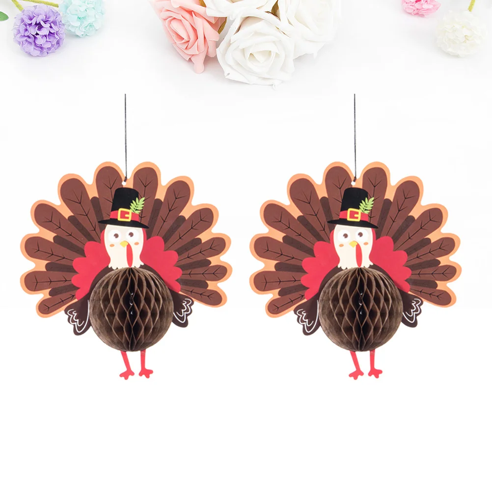 قطعتان من كرة على شكل قرص العسل للحفلات - ديكور تركي لعيد الشكر للمهرجانات المنزلية، ورق إبداعي وخفيف الوزن