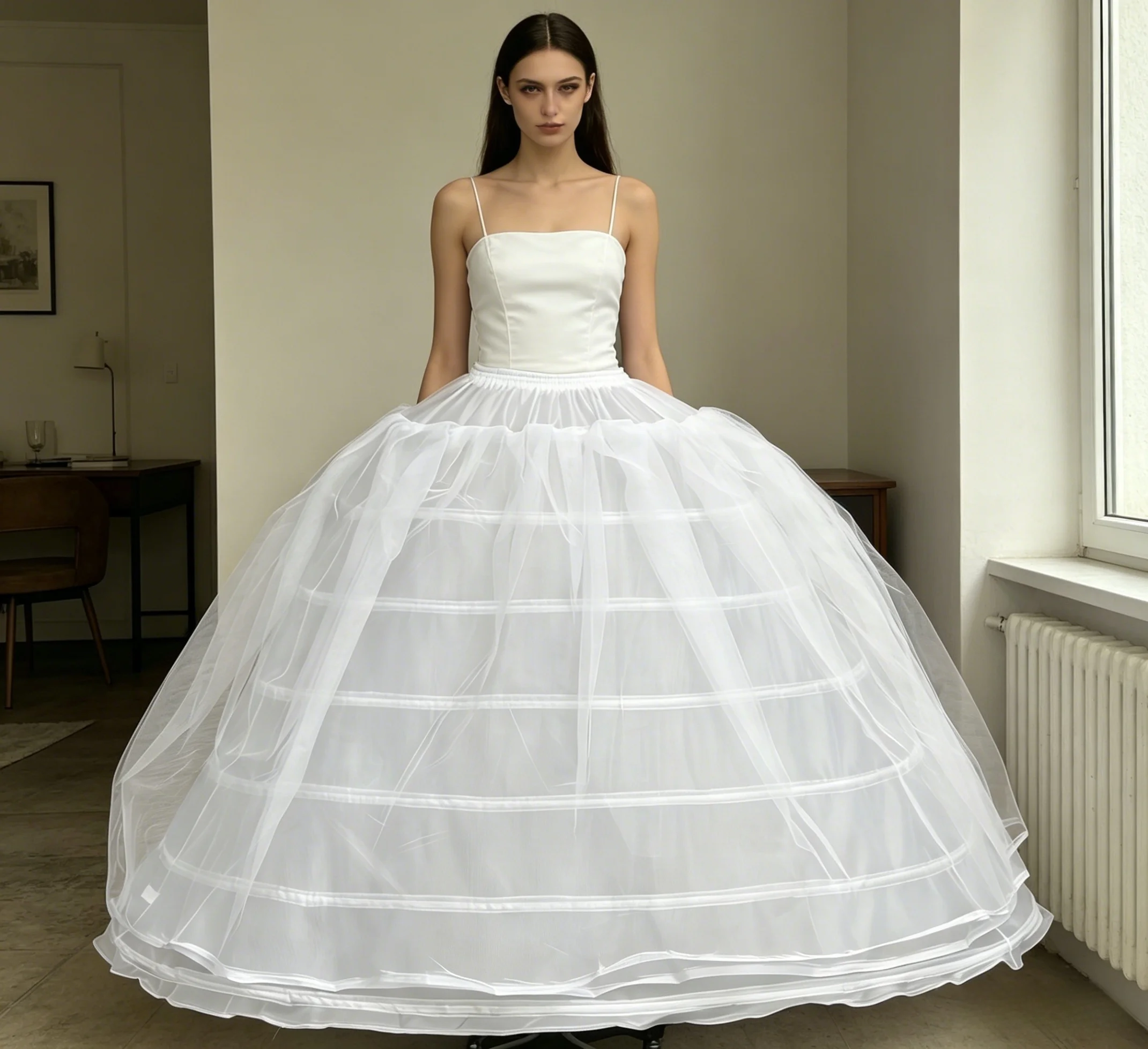 New Hot Sell 7 Steel Hoops 2 Layers Tulle Big White Petticoat Super Fluffy Crinoline Slip Underskirt For Wedding Dress Bridal Gown In Stock
