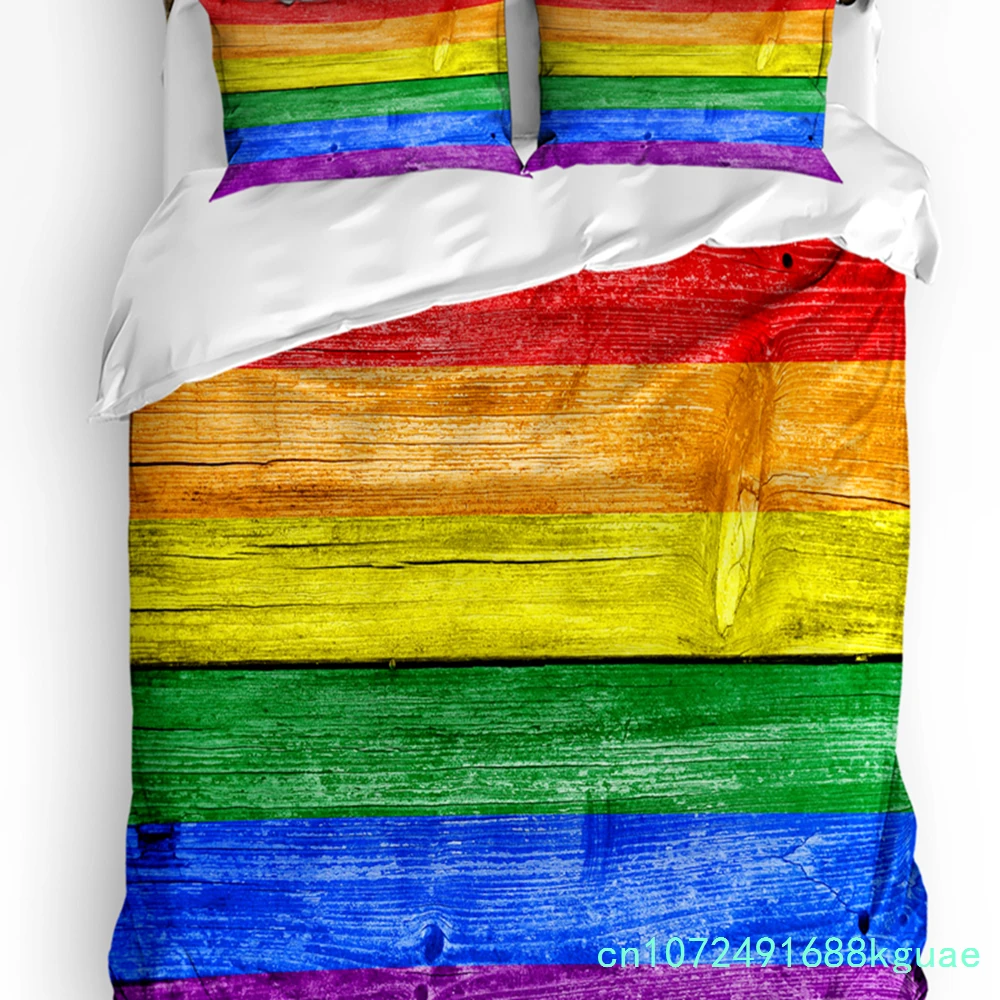 Lgbt Pride Rainbow Wood Printed Comfort Duvet Cover Pillow Case Home Textile Quilt Cover Boy Kid Teen Girl 3pcs Bedding Set