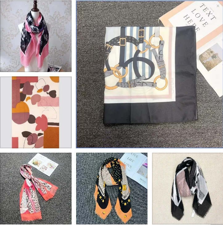 Foreign trade original single Spanish new printed silk scarf designer style beach fashion women's scarf shawl