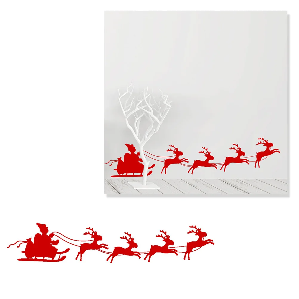

Four Reindeers Santa Claus Pattern Christmas Wall Sticker Removable Water Resistant PVC Brighten Living Room Bedroom Decoration