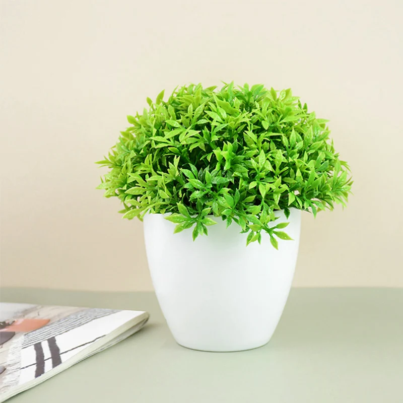 Artificial Plants Potted Green Bonsai Small Tree Grass Plants Pot Ornament Fake Flowers for Home Garden Decoration Wedding Party