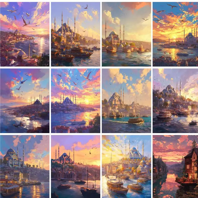 GATYZTORY Painting By Numbers Handiwork Art Diy Idea Port Scenery Canvas for Painting Kits Home Wall Art Decor Diy Making Kits