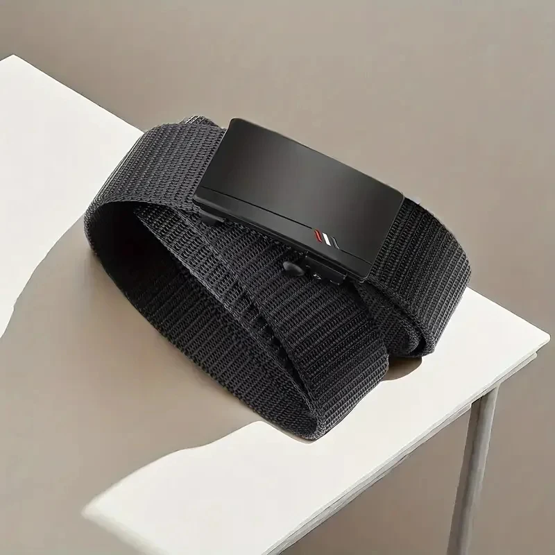 Men\'s Belt Outdoor Leisure Sports Belt Toothless Quick Release Automatic Buckle Quality Black Belt