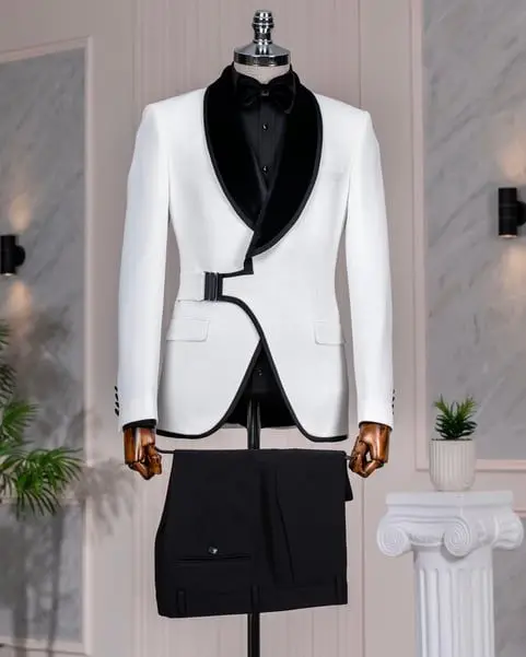 Slim Fit Formal Men Suits with Buckle Button 2 Pieces Business Prom Party Suits Set Custom Made Male Fashion Wedding Tuxedo