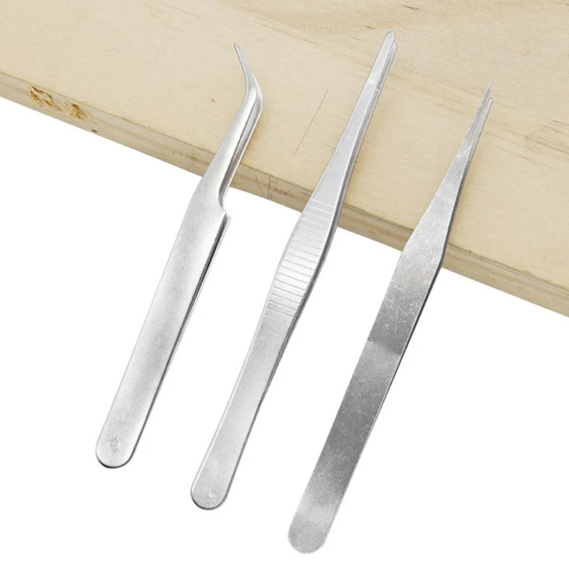 pinças antiestáticas, 3 peças, aço inoxidável, conjunto ferramentas reparo manutenção, ferramenta fabricação