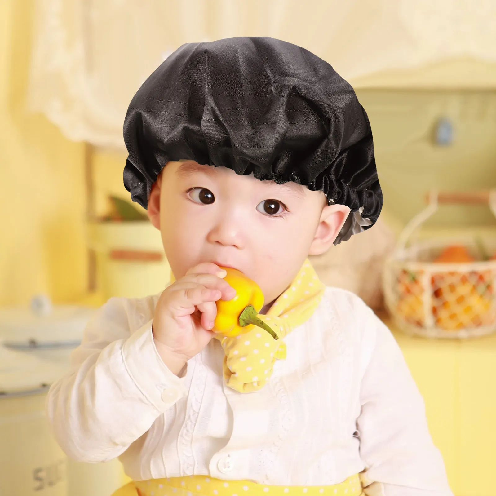

Soft Polyester Kids Sleeping Cap Elastic Hair Bonnet for Night Sleep Bath Shower Face Washing Eating Travel Lightweight Foldable