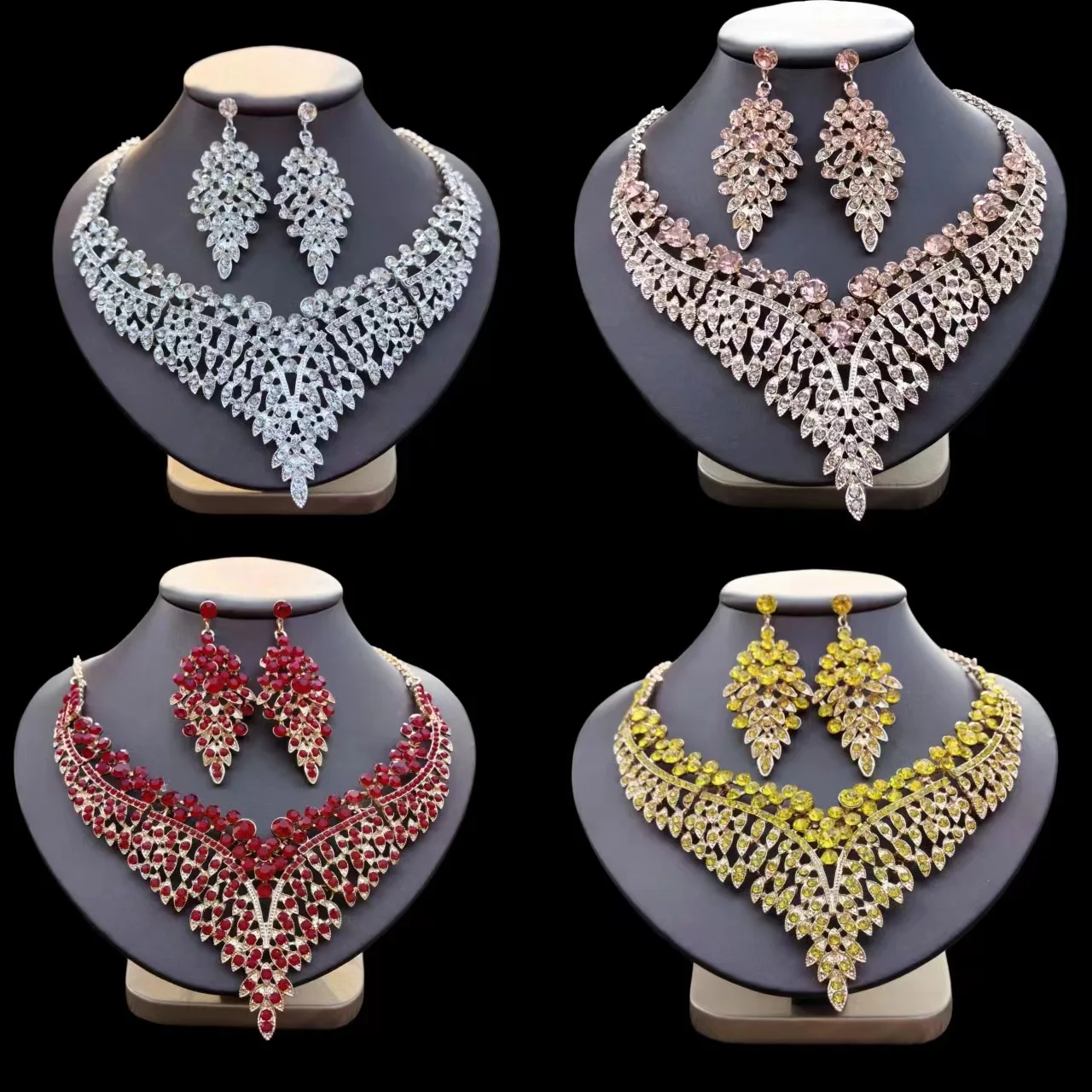 

Cross-border temperament bridal dinner dress crystal necklace generous exaggerated collarbone chain earrings set wholesale