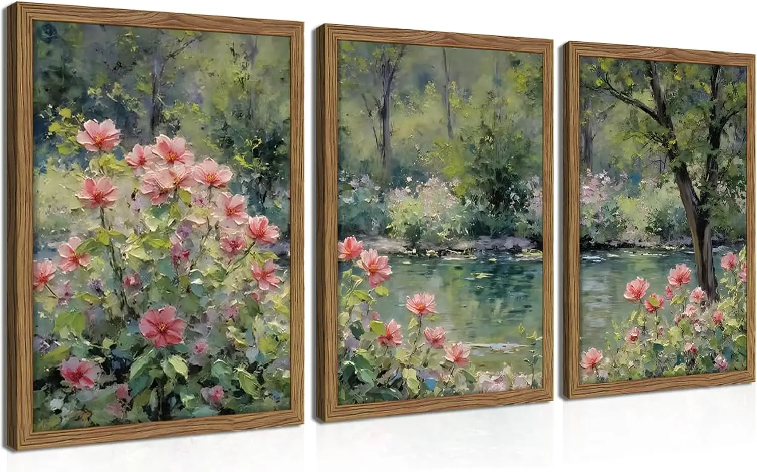 Impressionist Floral Canvas Wall Art Set of 3, Vintage Botanical Prints for Living Room Bedroom Decor, 12x16 Inch Framed