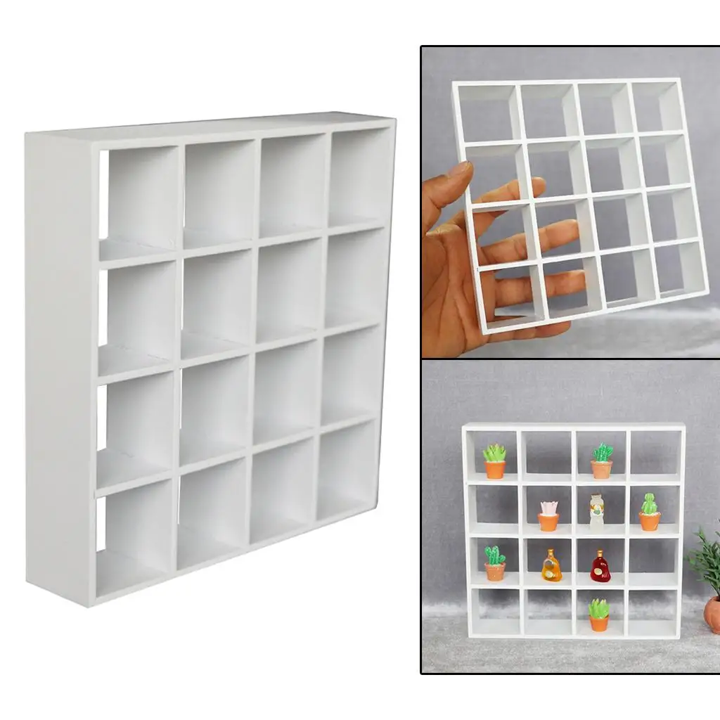 

Wooden 16 Lattices Shelves Bookcase Cabinet Storage 1/12 Doll House Furniture Life Scene Accessory Toys DIY