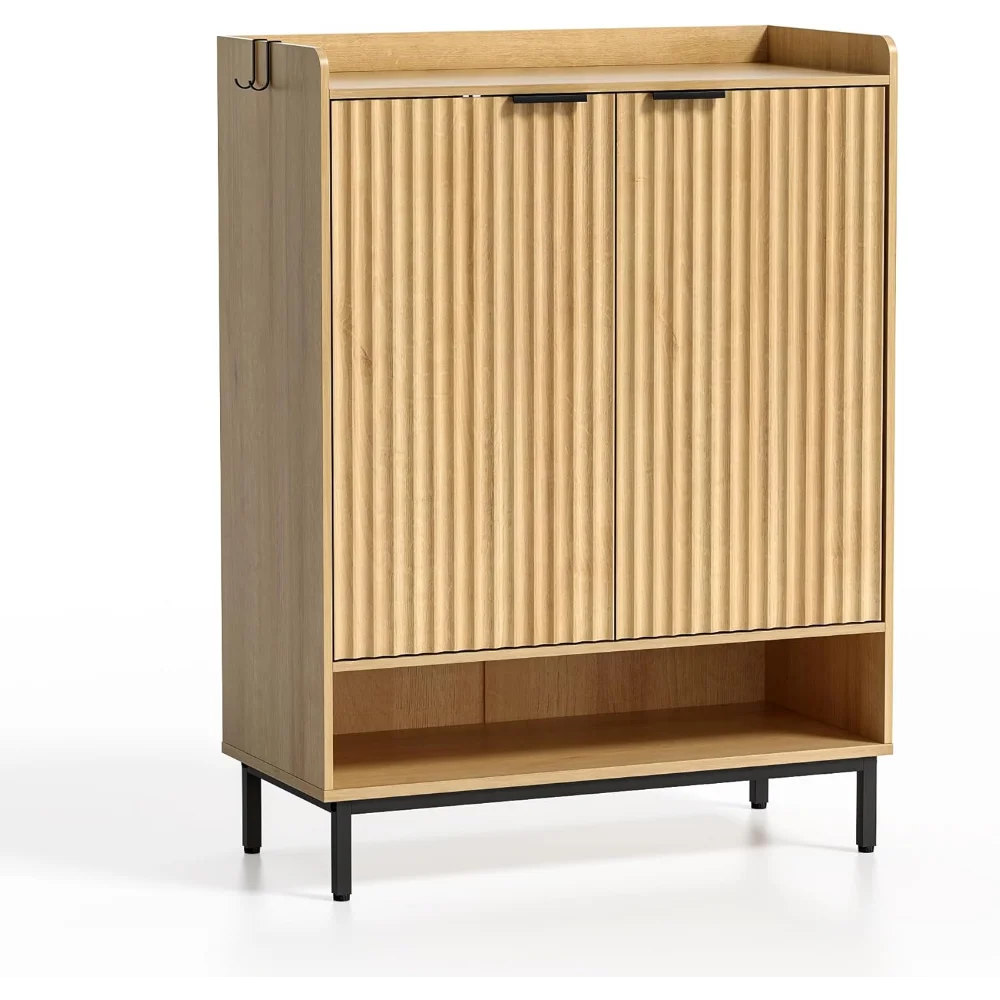 

Fluted Shoe Storage Cabinet Farmhouse 6-Tier Shoe Cabinet with Doors 42" Tall Freestanding Shoe Rack Organizer for Hallway