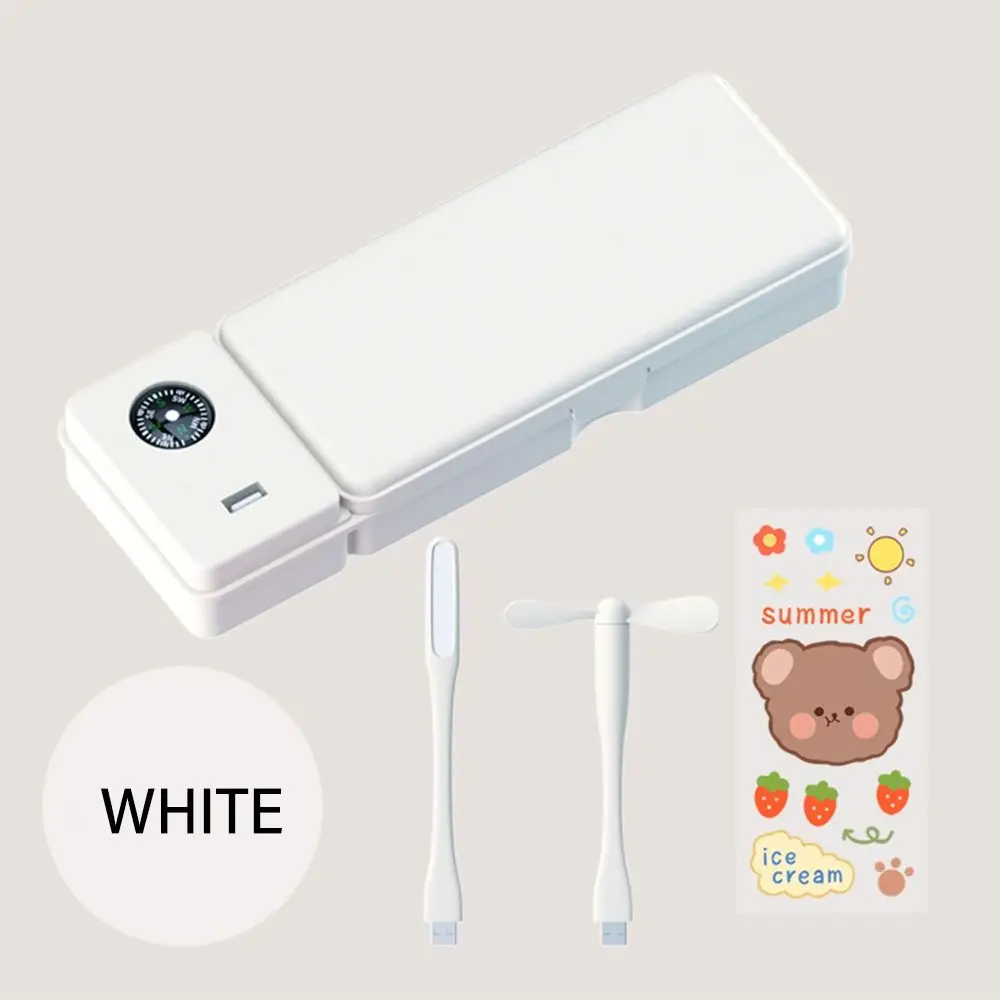 Large Capacity Double Layer Pencil Case With Compass With Fan/Desk Lamp Pencil Box Plastic Stationery Storage Box For Boys/Girls