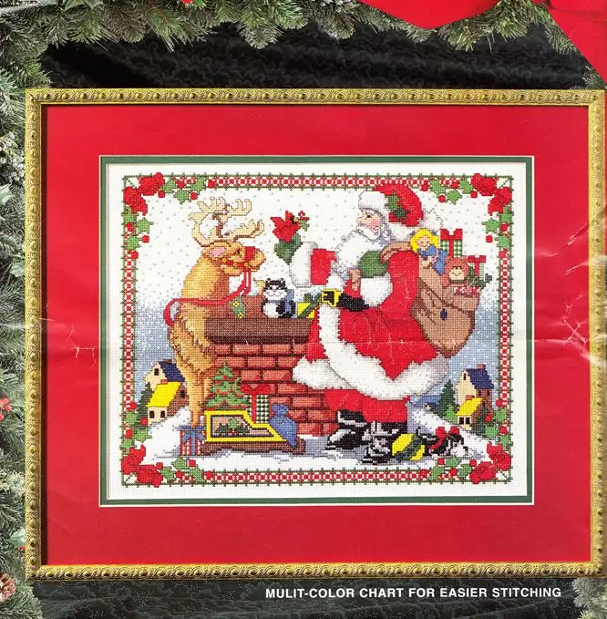 

Bucilla-83086 Набор для вышивки крестом Santa On A Roof, пакеты для вышивки, набор для тканевой мулине, Набор для вышивки крестом, 43-3
