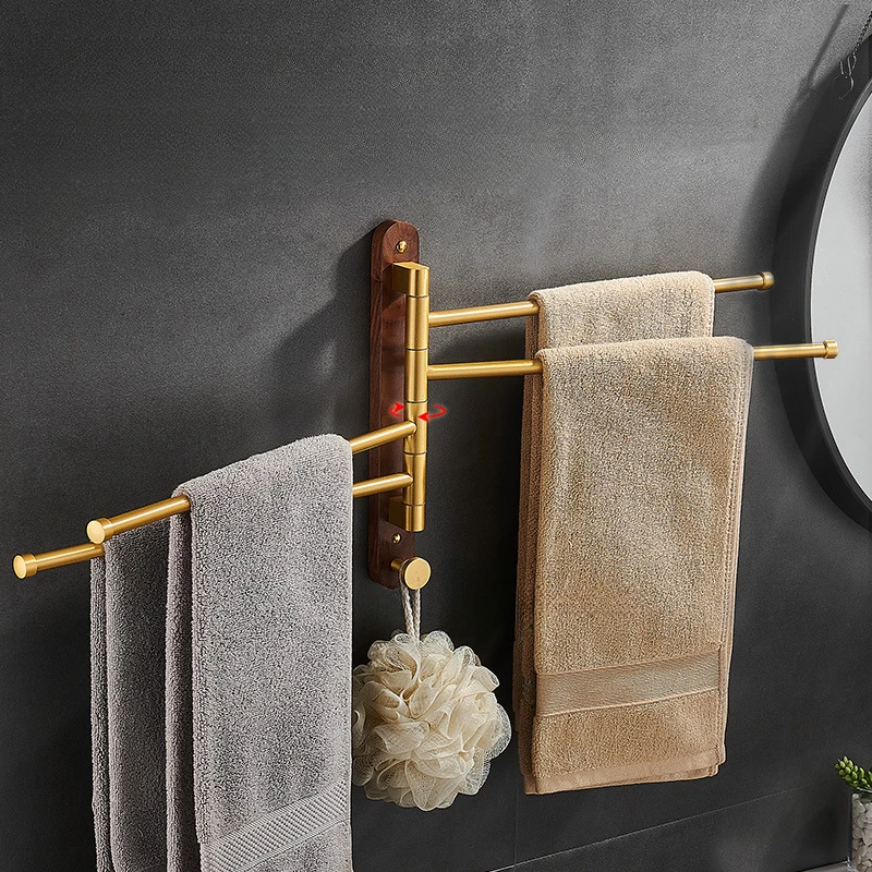 Walnut Bathroom Towel Rack, Rotating Multi-pole Space Aluminum Towel Bar, Kitchen Towel Holder