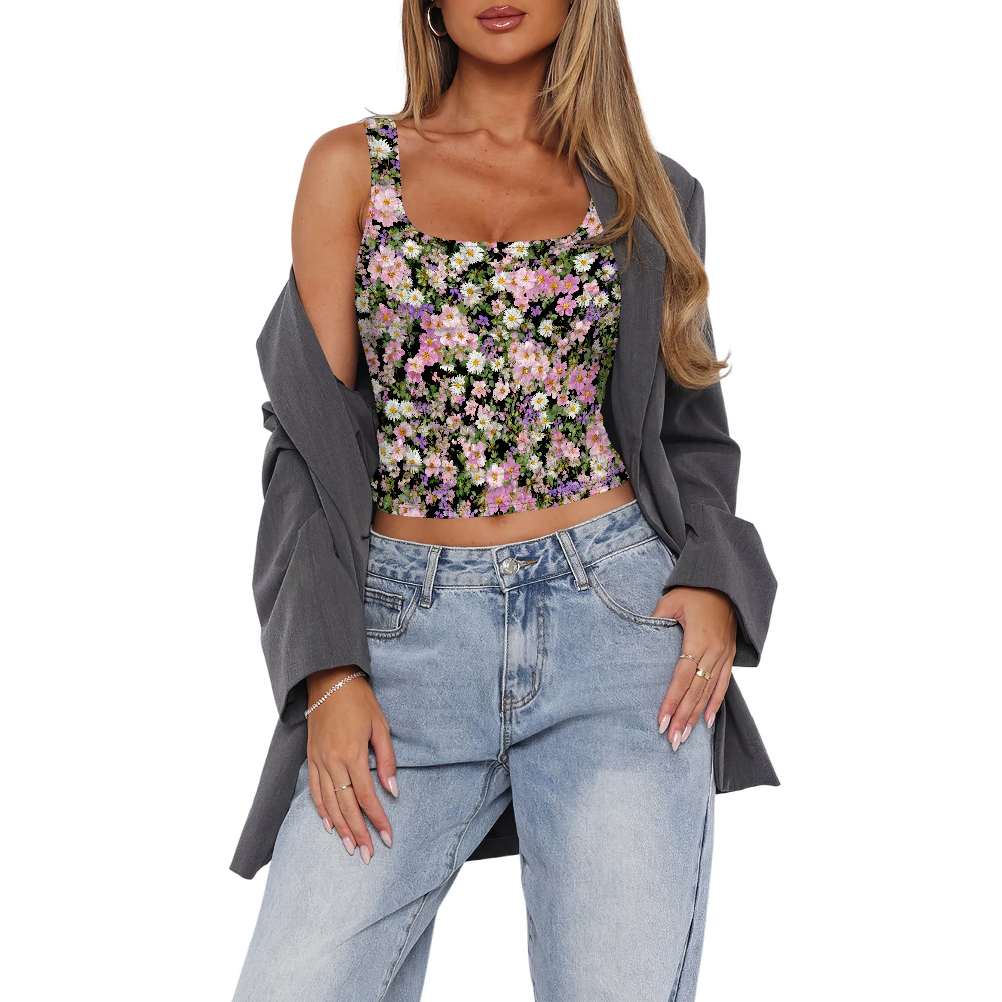 Женские сексуальные укороченные топы без рукавов, двухслойная укороченная майка с круглым вырезом