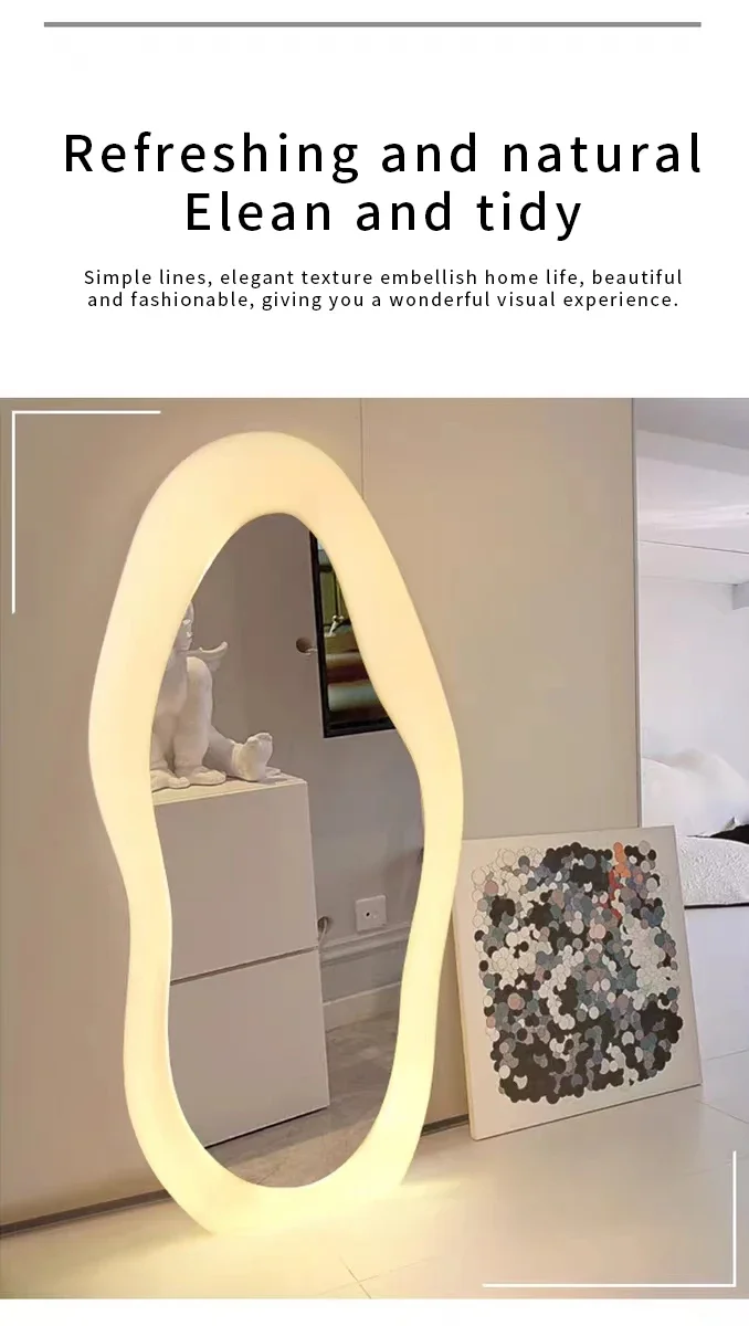 Large Size Pink Luminous Fragora Light Emitting Diode Mirror Full Length Floor Frame Mirror