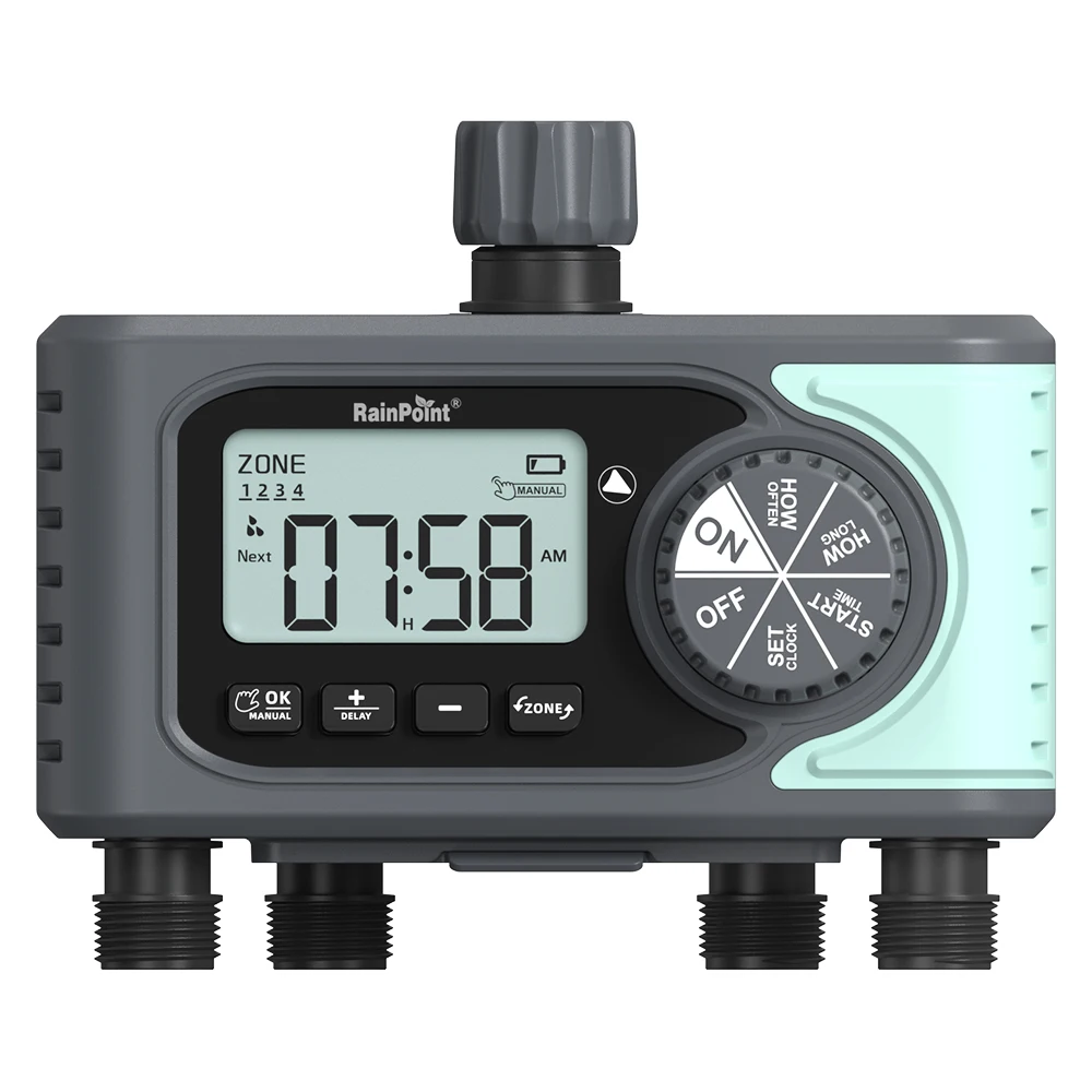 4 Zones Sprinkler Timer Programmable Water Timer for Garden Hose Outdoor Hose Timer with Rain Delay Manual Watering System