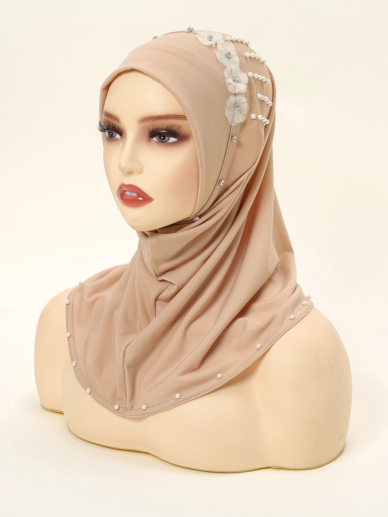 Pañuelo de cabeza de perlas para mujer, Hijab interior musulmán, sombrero de Color sólido, cubierta de cuello, diadema, chal de protección solar, 50x40cm, el más nuevo