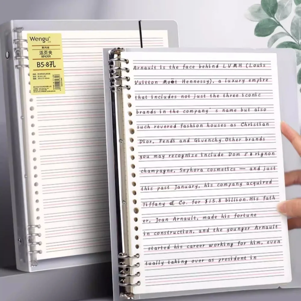 A5-8 hole loose leaf notebook set, transparent frosted shell waterproof and dirt resistant, replaceable inner core can be freely
