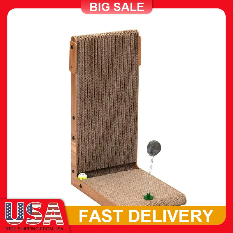 

L Shaped Cat Scratcher with Play Ball Durable Scratching Board for Indoor Cats Interactive Hanging Toy Space Saving