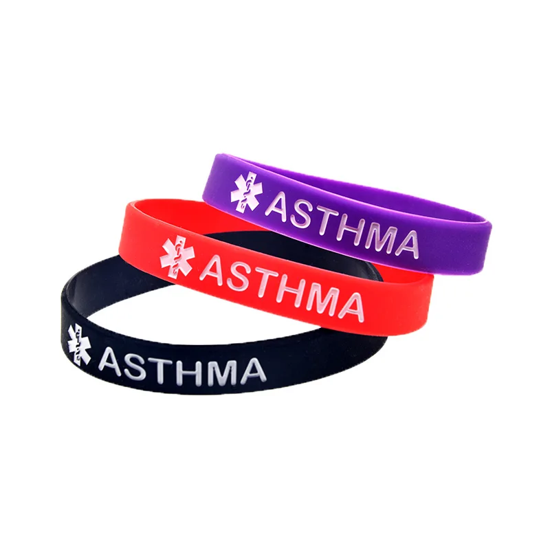 50 Stück ASTHMA Medizinisches Notfall-Silikon-Armband Krankheits-Allergie-Notfall-Identifikationsarmband für den täglichen Gebrauch – Detail 2