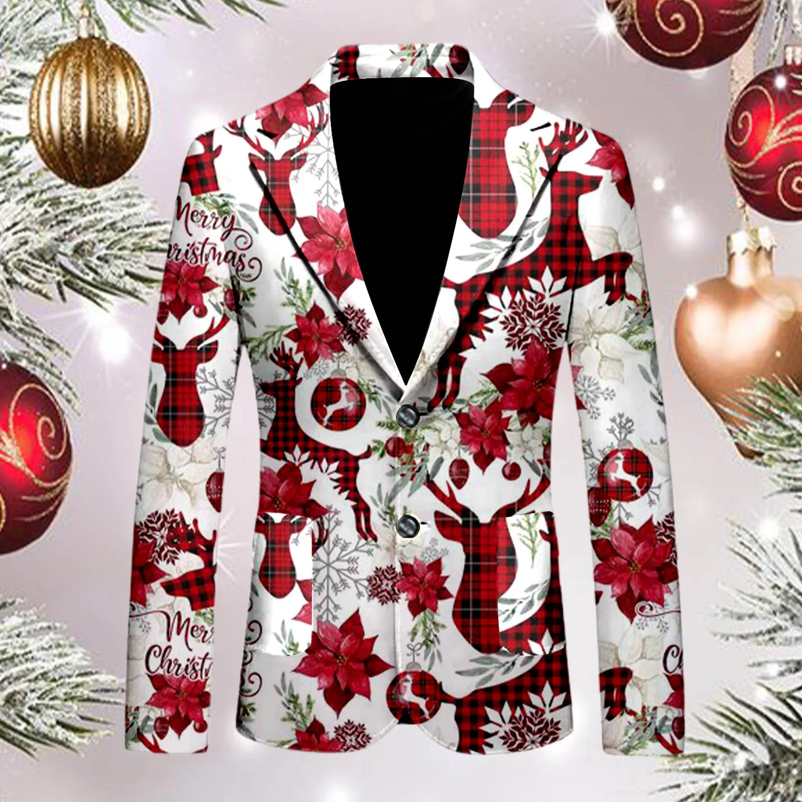 Fashion Santa Claus Print Suit Jacket Men\'s Christmas Coat Autumn Winter New Men Blazer Jackets For Men Christmas Party Jackets