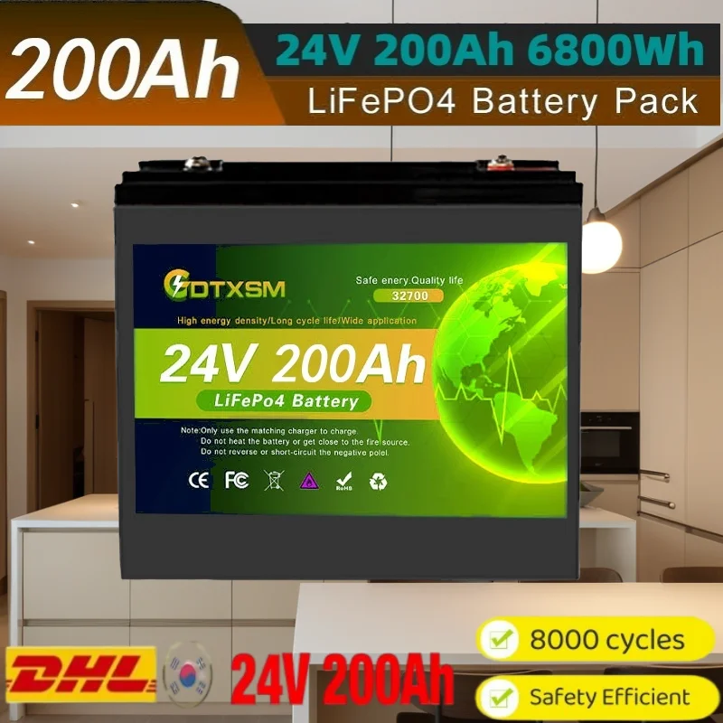 

32700 24V LiFePO4 200Ah Battery Built-inBMS RV Rechargeable Lithium Iron Phosphate Solar Power System RV House Trolling Mo