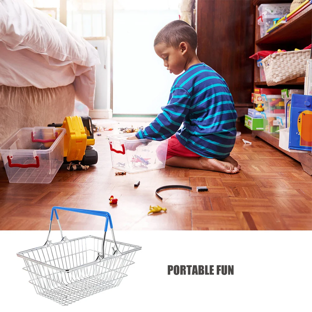 Mini Shopping Basket Iron Simulation Compact Portable Storage for Kids Playroom Grocery Hamper Book Organizer Kids Hamper