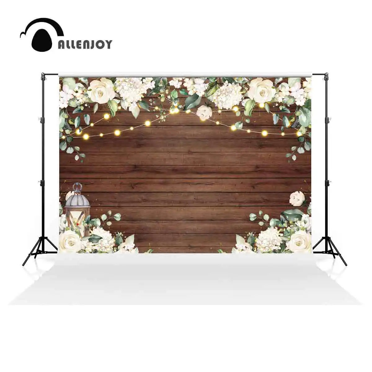 Allenjoy White Floral Wood Backdrop