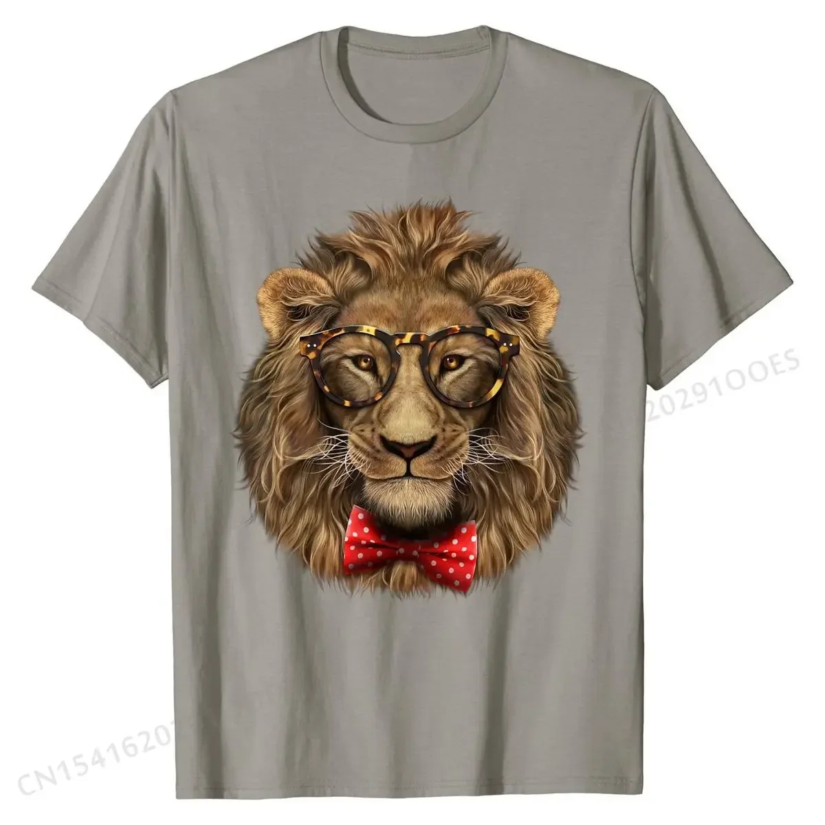 Lion in Classic Eyeglass and Bow Tie - T-Shirt Brand Leisure Tshirts Cotton Tops Shirts for Men Casual