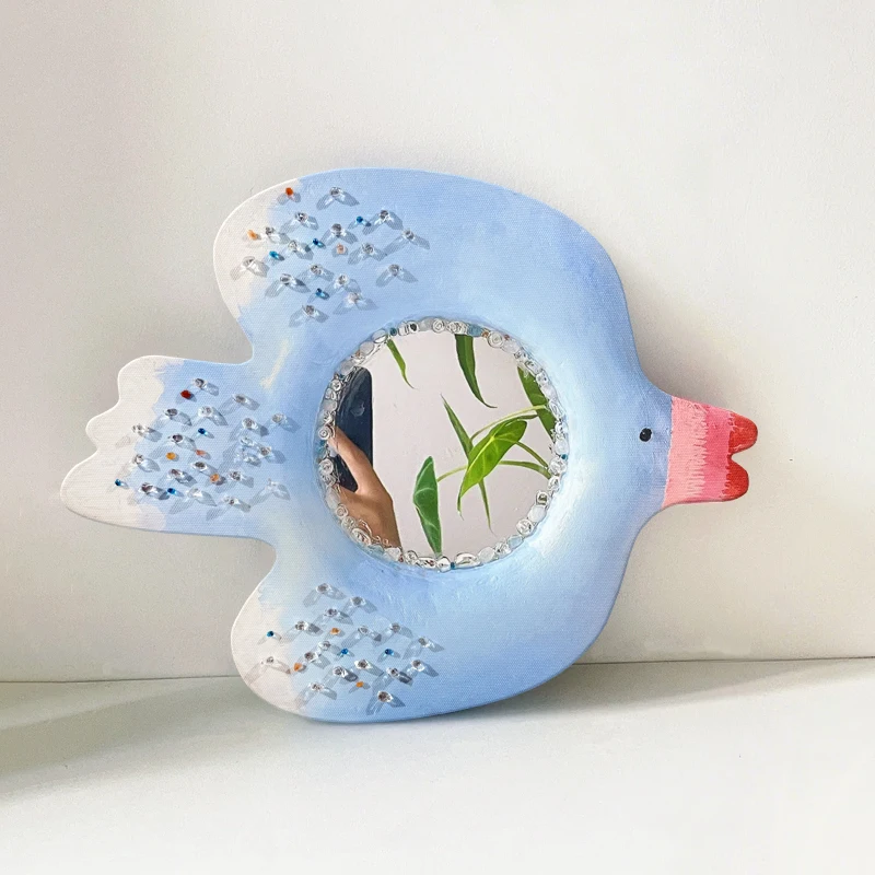 

Creative bird shaped mirror, Nordic home decoration painting pendant, modern home dressing table decoration mirror ornament