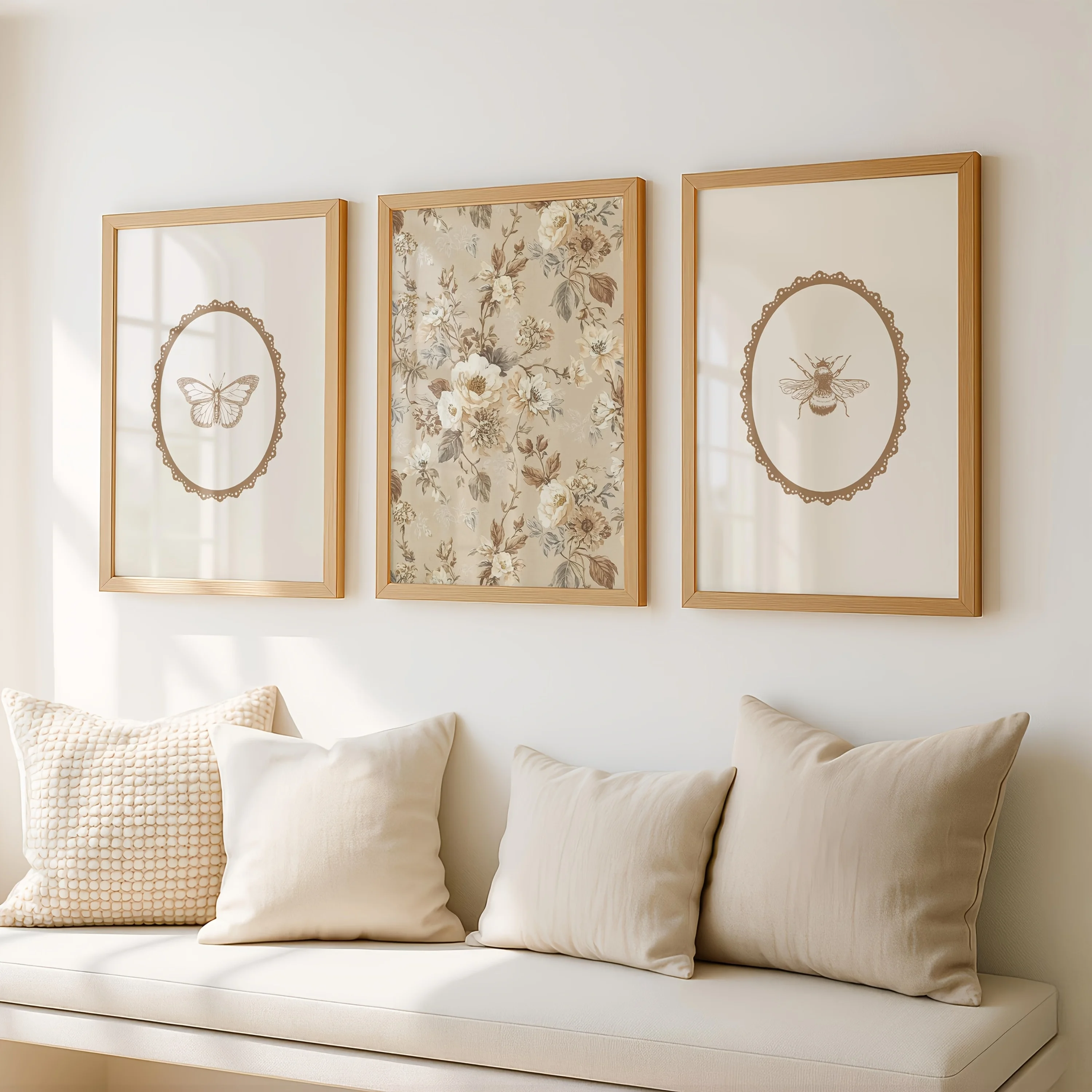 Ensemble d'affiches sur toile, art moderne, imprimé floral vintage abeille et papillon, peinture sur toile pour chambre à coucher, salon, couloir, décoration