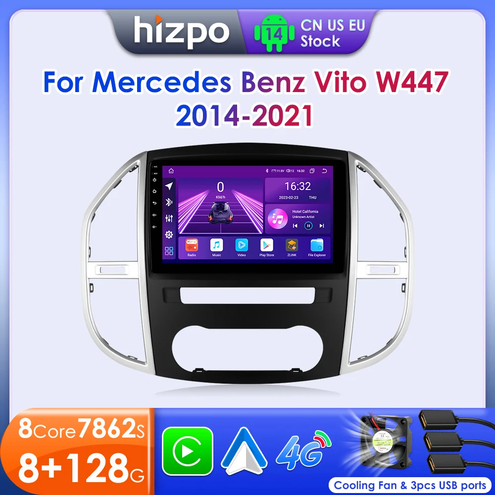 Hizpo 2din Car Multimedia Player for Mercedes Benz Vito W447 2014-2021 Audio Stereo Android 14 Touch Screen Bluetooth SWC WIFI