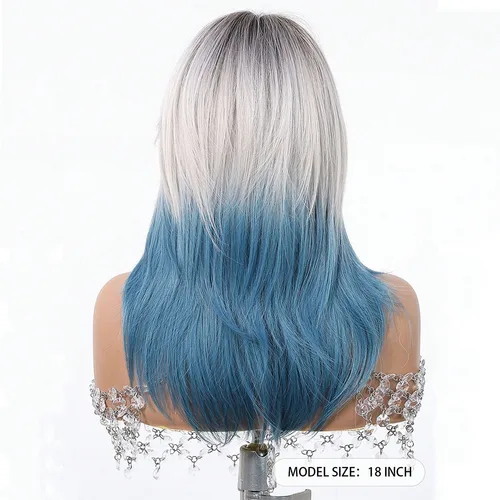 Imagen 2 del producto EASIHAIR pelucas sintéticas azules largas y rectas, pelucas de pelo en capas azules y Rubio degradado para mujeres con flequillo de ocho caracteres, pelucas de Cosplay