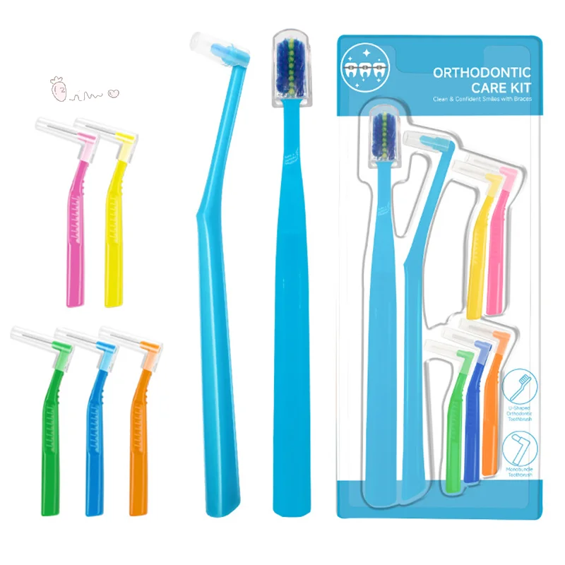 

[TW] Toothbrush With L Shape Push Pull Interdental Brush Tufted For Braces Cleaning Soft Bristle Oral Care