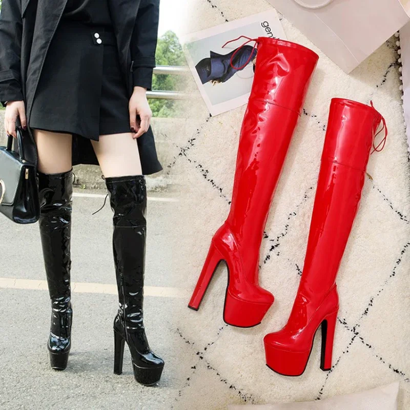 ASHIOFU Handmade New Sexy Style Women's Super Heel Over Knee Boots High-Platform Night-club Booties Evening Fashion Winter Shoes