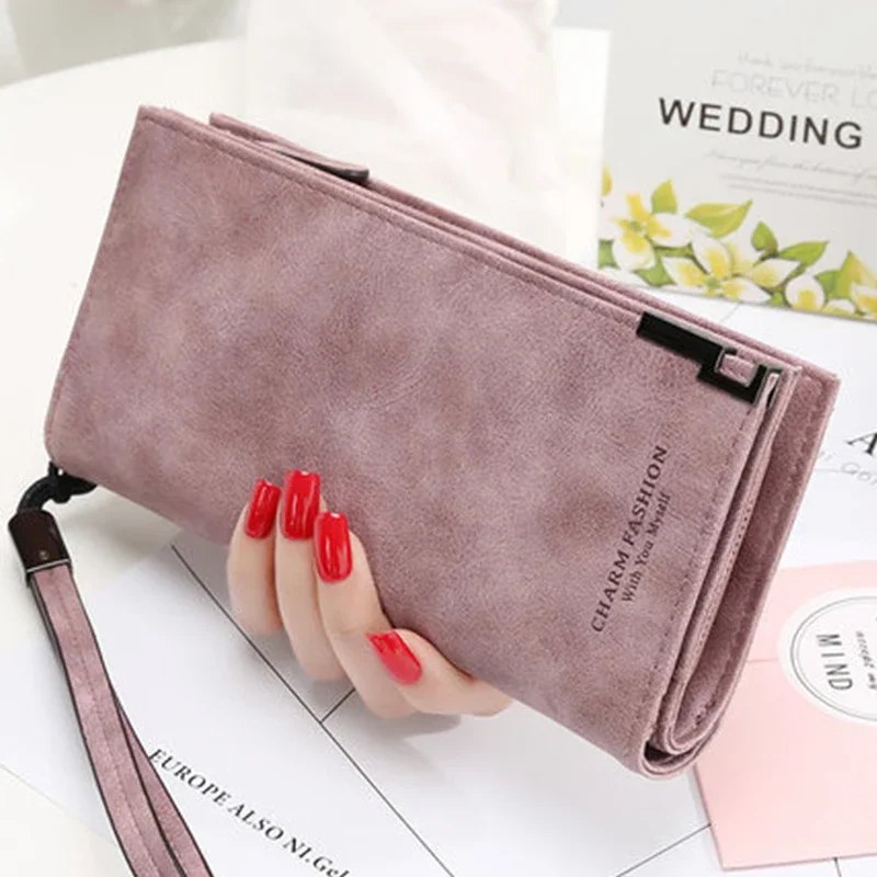 Long Money Bag Women Wallets New Fashion Frosted Wristlet Handbags Zipper Coin Purse Cards ID Holder Clutch Woman Purse Carteira