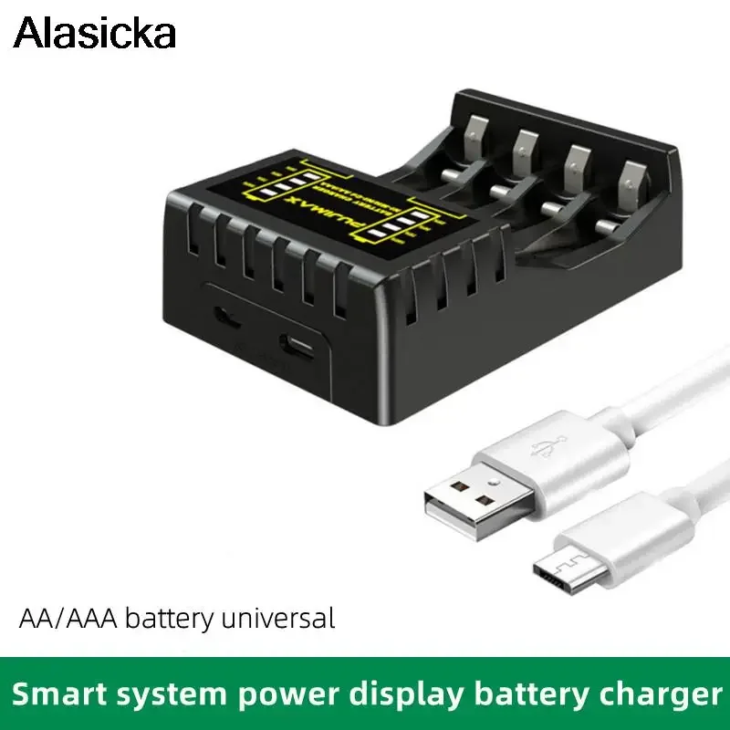 

Battery Charger Fast Charging AA AAA Rechargeable 4 Slots Practical With Cable Durable Power Display Short Circuit Protection