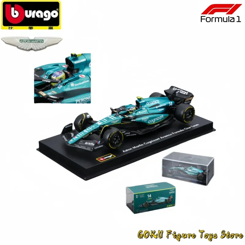 2023 Hot Bburago 1:43 Aston Martin Aramco F1 Team AMR23 2023 Car Model#14 Alonso #18 Stroll Dust Cover Alloy Car Die Cast Models